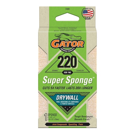 Gator Finishing Drywall CeraMax Sandpaper Super Sponge, 220 Very Fine Grit 7446